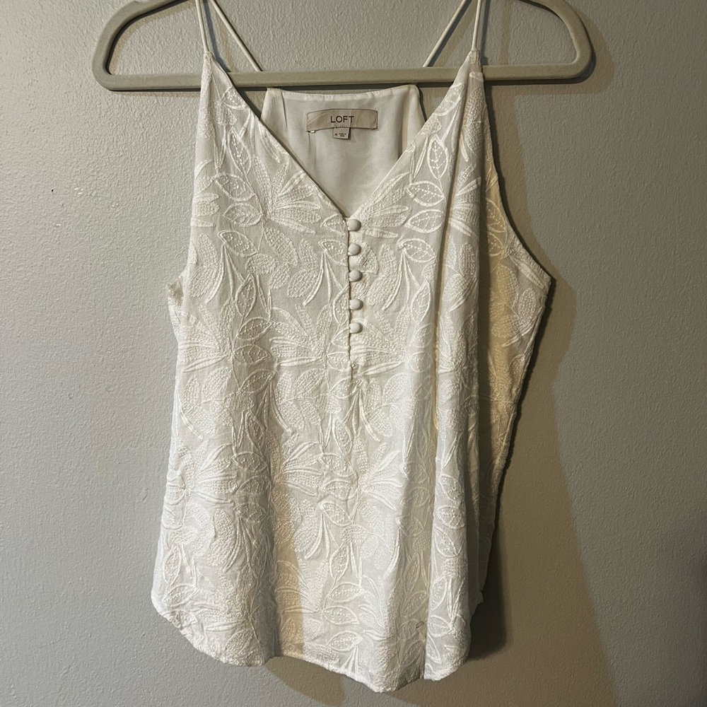 Loft Medium White Lacey Spaghetti Strap Top with buttons